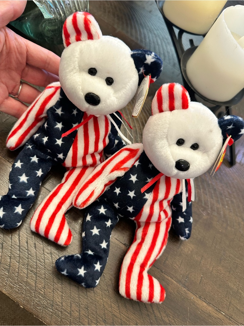 Pair of Ty Patriotic American Flag “Spangle” Bear Plushies- Red White Blue